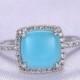 Sleeping Beauty Turquoise Ring,8mm Cushion Cut Turquoise Engagement ring,14k White gold,Diamond Wedding Band,Bridal Ring,Blue Gemstone Ring
