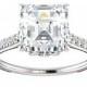 SUPERNOVA Moissanite Asscher Cut & Diamond Ring 14k White Gold
