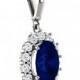 9x7mm Oval Blue Sapphire & Diamond Necklace, Sapphire Necklaces for Women