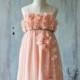 2016 Peach Junior Bridesmaid Dress, Spaghetti Strap Flower Girl Dress, Rosette dress, Gold Belt (JK005)