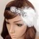 Great Gatsby Dress Headpiece 1920s Flapper Headband headbands for 1920s dresses White feather Vintage Glitter Ribbon