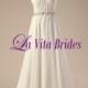 Spaghetti lace straps chiffon wedding dress with crystal sash
