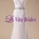 V neck chiffon cap sleeves lace back mermaid wedding dress with beaded waist