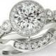Forever One Moissanite Engagement Wedding Set - Moissanite Engagement Ring & Diamond Wedding Band - Halo, Rings For Women