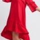 Helter top dress, cherry red, party oversized dress, short sleeves, ruffled dress, loose fit dress, low waist dress, 3/4 sleeves, bridesmaid