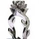 Certified - BLOOMING Work Of Art - Flower Rose Lotus leaf - Vine - Diamond Engagement Ring - Beauty - 14K white gold  - fL07 Patented design