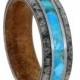 Deer Antler And Turquoise Ring, Mesquite Wood Wedding Band With Titanium, Customized Wedding Band