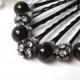 Black Pearl and Rhinestones Hair Pins