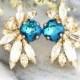 Teal Blue Earrings, Swarovski Crystal Earrings, Horizon Blue Earrings, Bridal Cluster Earrings,Gift For Her, Bridesmaids Earrings,Blue Studs