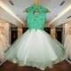 Elegant MInt Flower Girl Dress Lace Beaded Tulle girls Capp sleeve Party Tutu Dress Customize to suit your theme
