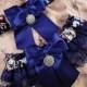 U.S. Navy Military Navy Satin Navy Lace Navy Charm Wedding Garter Bridal Toss Set