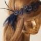 BIRDCAGE VEIL. Navy Blue Veil .Vintage Wedding Headpiece with beautiful,delicate Guipure LACE .Bridal Fascinator