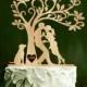 Wedding cake topper, bride and groom with dog, silhouette cake topper with initials, mr & mrs, tree rustic cake topper