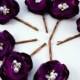 Wedding Fabric Flowers Hair Pin Plum Violet Lavender Eggplant Purple Bridal Flowers Set of 7