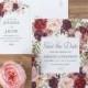 Save the Date, Postcard, Rustic, Floral, Blush, Red, Marsala, Plum, Purple, Pink, Bohemian, Engagement Announcement