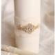 Gold Wedding Unity Candles white OR ivory - White Unity Candle W/ Gold Rhinestone unity candle set with lace and bling, candles for wedding