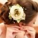 Lime green ivory bridal hair flower, Light green flower hair clip, olive green hair flower, Wedding Hair Flowers, Bridal Flower Hair Clip