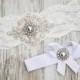 Gray Pearl Wedding Lace Garter Set Crystal Bridal Heirloom Spring Summer Vintage Rustic Silver