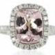 Morganite Engagement Ring - 8x10mm Cushion cut Pink Morganite Ring with Diamond Halo in 14k Gold, 18k Gold, or Platinum - LS2449
