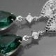 Emerald Crystal Wedding Earrings Swarovski Emerald Green Rhinestone Earrings Green Teardrop Silver CZ Bridal Earrings Bridesmaid Jewelry