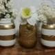 White and Gold Mason Jars Set of 3, Shabby Chic Decor, Wedding Center Pieces, Wedding Decor, Flower Vases, Party Centerpieces, Engagement