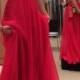 Sexy Red Deep V-neck Sleeveless Floor-Length Chiffon Prom Dress with Beading
