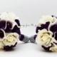 Winter Sale Purple Wedding Flower Package Bridesmaid Bouquets Purple Hydrangea Ivory Roses Real Touch Picasso Calla Lilies - Customize for y