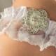 White wedding garter, lace garters, crystals rustic bridal garter, vintage garter, toss garter, crystals flower garter, wedding gift. 1 pcs