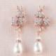 Rose Gold Bridal Earrings, Pearl and Crystal wedding earrings, Gold Bridal Jewelry, Wedding jewellery, Swarovski, Bridesmaid, Piper Earrings