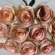 One Dozen Vintage Berry color Trim Paper Flowers Stemmed Paper Roses Decorations