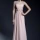 Chic Nostalgia Pink Dogwood Chiffon Gown with Lace Appliqué and Ribbon Belt -  Designer Wedding Dresses