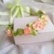Wedding CROWN/WREATH hand made silk flower faux pearls delicate green peach for Bride/Braid Maid/fFlowergirl