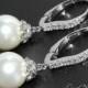 Bridal Swarovski 10mm White Pearl Earrings White Pearl Silver Leverback Earrings White Pearl Cubic Zirconia Earring Bridesmaid Pearl Jewelry