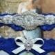 Wedding Garter Set, Bridal Garter Set,  Royal Blue  Lace Wedding Garter, Pearl Garter, Rhinestone Garter -Grace Style 10525