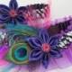 Purple Wedding Garter Set, Purple Zebra PROM Garters, Peacock Bridal Garters with Pink & Purple Feathers, Carnival / Circus Weddings