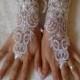Wedding Gloves, Sparkles Stones, Lace Wedding Accessory, Bridal accessory, Fingerless Gloves, Ivory,