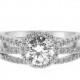 1 Carat CZ Engagement Ring with Wedding Band - Split Shank Cubic Zirconia Halo Sterling Silver Rhodium Replica Bridal 2 ring Set