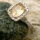 Peach Champagne Sapphire Engagement Ring with Diamonds in 18K White Gold Size 6