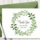Watercolor Wreath Wedding Thank You Card Template "Lovely Leaves", Green. DIY Printable Thank You Note. MS Word, Instant Download.