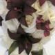 17 Pieces Package Silk Flower Wedding Decoration Bridal Cascade Bouquet IVORY BURGUNDY "Lily Of Angeles"