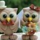Owl love bird wedding cake topper, BIG owls more than 4" tall, with personalized banner