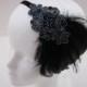 Gray Headband  Pewter headpiece flapper dress black feather headband grey Bridesmaids Gifts Fascinator