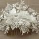 Bridal lace hair comb Ivory wedding headpiece White floral wedding hair piece Beaded lace
