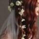 Bridal crown veil, white flower headpiece, wedding veils, cathedral veil, floral crown, woodland wedding, bridal accessory - Lady Guinevere