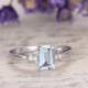 Aquamarine engagement ring with diamond,Solid 14k white gold,classic design,promise ring,bridal,5x7mm emerald cut custom made fine jewelry