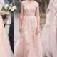 Charming Pink Lace Sexy V-neck Long Sheath Tulle Wedding Party Dresses, WD0139