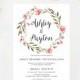 PRINTABLE Wedding Invitation - Pink Floral Invitation - Shabby Chic Wedding Invitation - Watercolor Lilies Floral Wreath Invitation Suite
