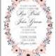 Wedding Invitation Floral Wreath with pink flowers Anemones, leaves, branches, wild Privet Berry, vector floral illustration in vintage watercolor style