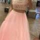 Chic Two Piece Pink Prom Dress - Jewel Floor-Length Sleeveless with Beading Pearl from Dressywomen