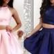 Glamorous Jewel Sleeveless Short Two-piece Pink/Dark Blue Cheap Homecoming Dress Under 100 from Dressywomen